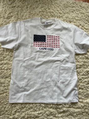 Port and Company White Cape Cod Flag Graphic Tee with Red and Navy Details